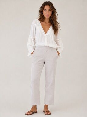 Zac & Rachel Striped Stretchy Coastal Summer Neutral Straight Leg Pants 6